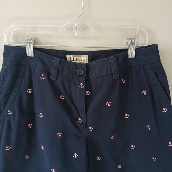 L.L. Bean Women's Favorite Fit Navy Chino Shorts Pink Anchors Size 6 100% Cotton - Picture 2 of 15